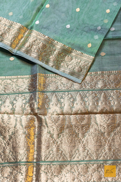 Kushala- Green Banarasi Tissue Silk Organza Handwoven Saree