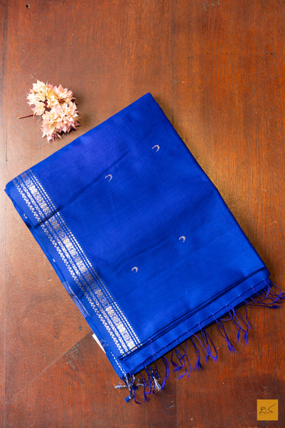 Vishnupriya- Blue Maheshwari Silk Cotton Handwoven Saree