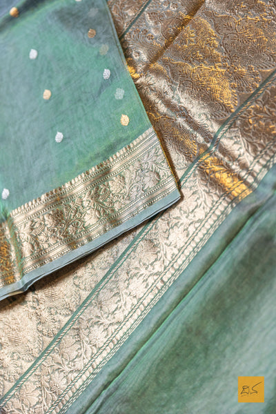 Kushala- Green Banarasi Tissue Silk Organza Handwoven Saree