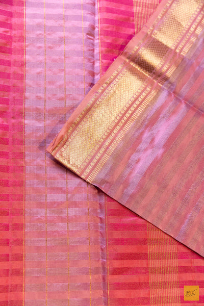 Kamakshi- Pink Maheshwari Pure Silk Handwoven Saree
