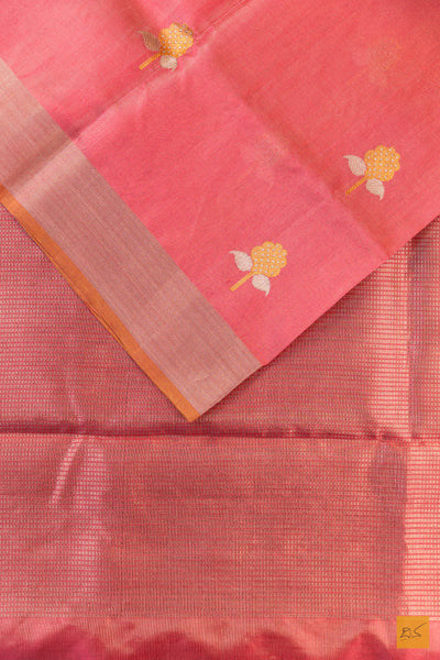 Pink Chanderi Pure Tissue Silk Handwoven Saree