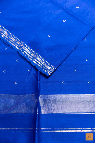 Vishnupriya- Blue Maheshwari Silk Cotton Handwoven Saree