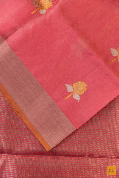 Pink Chanderi Pure Tissue Silk Handwoven Saree