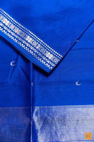 Vishnupriya- Blue Maheshwari Silk Cotton Handwoven Saree