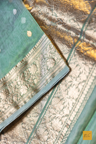 Kushala- Green Banarasi Tissue Silk Organza Handwoven Saree