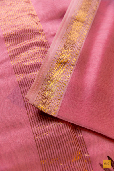 Avni- Pink Maheshwari Hand Painted Silk Cotton Handwoven Saree