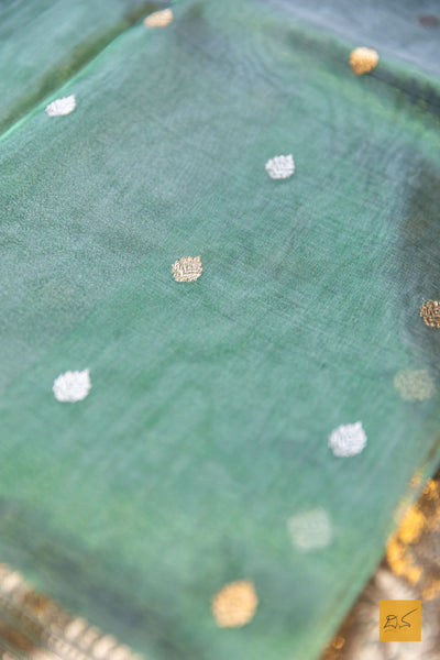 Kushala- Green Banarasi Tissue Silk Organza Handwoven Saree