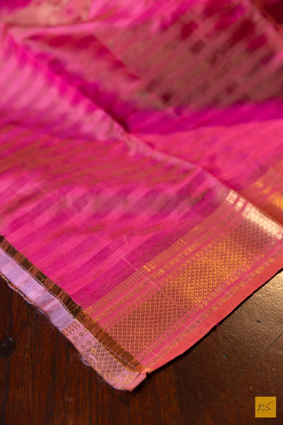 Kamakshi- Pink Maheshwari Pure Silk Handwoven Saree