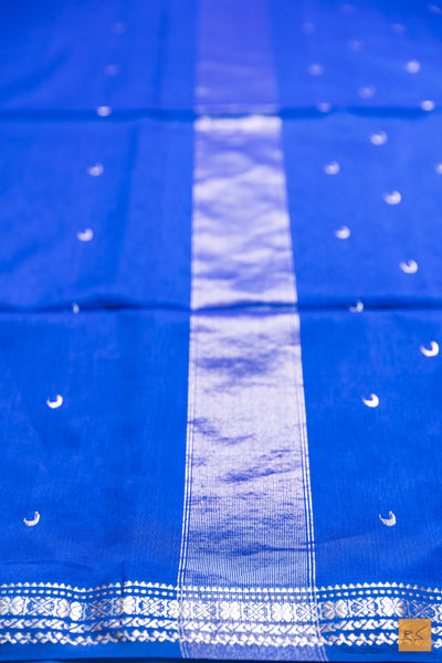 Vishnupriya- Blue Maheshwari Silk Cotton Handwoven Saree