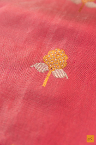Pink Chanderi Pure Tissue Silk Handwoven Saree