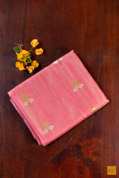 Pink Chanderi Pure Tissue Silk Handwoven Saree
