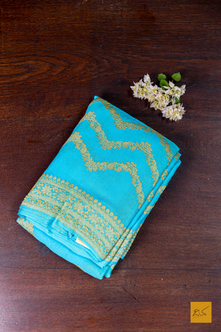Abhinaya- Turquoise Blue Banarasi Georgette Handwoven Saree