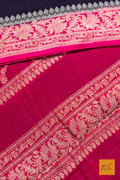 Rohini- Black-Pink Banarasi Georgette Handwoven Saree
