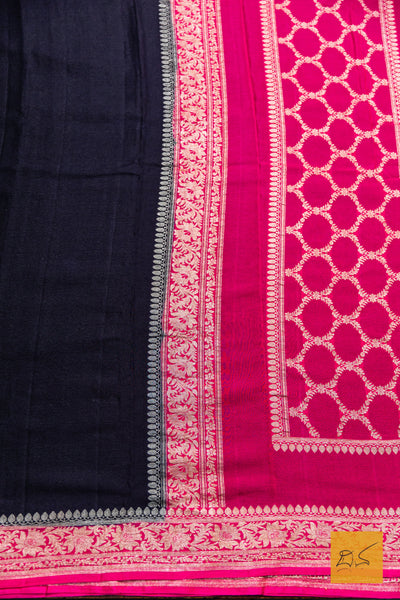 Rohini- Black-Pink Banarasi Georgette Handwoven Saree