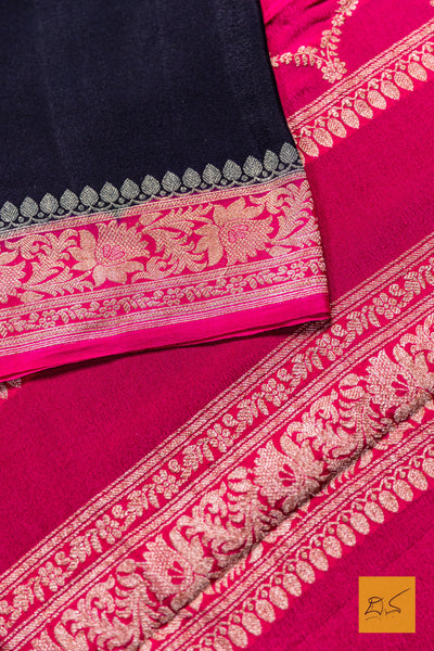 Rohini- Black-Pink Banarasi Georgette Handwoven Saree
