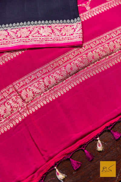 Rohini- Black-Pink Banarasi Georgette Handwoven Saree