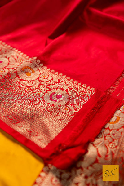 Swayudha- Yellow Banarasi Katan Silk Handwoven Saree