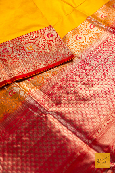 Swayudha- Yellow Banarasi Katan Silk Handwoven Saree