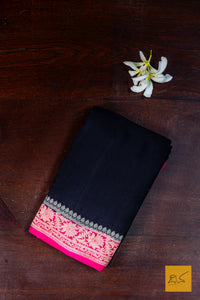 Rohini- Black-Pink Banarasi Georgette Handwoven Saree