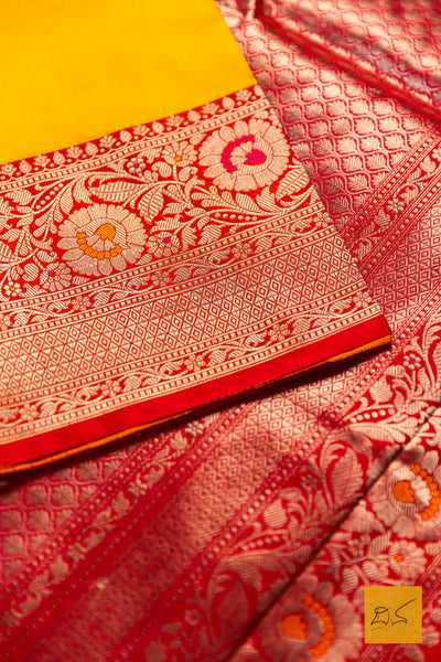 Swayudha- Yellow Banarasi Katan Silk Handwoven Saree