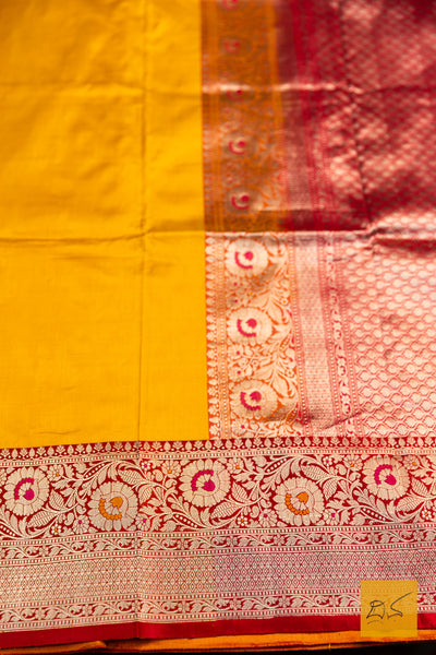 Swayudha- Yellow Banarasi Katan Silk Handwoven Saree