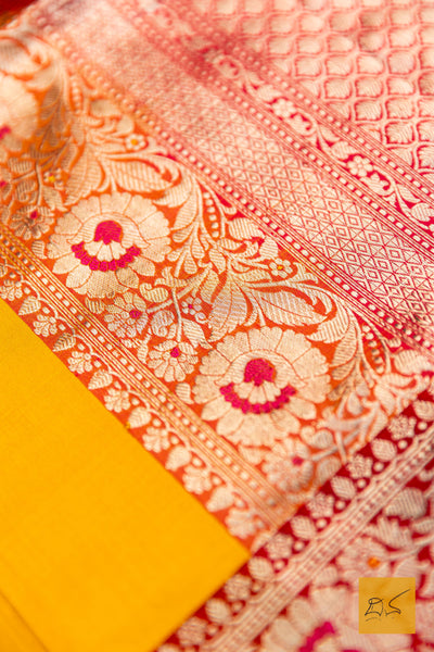 Swayudha- Yellow Banarasi Katan Silk Handwoven Saree