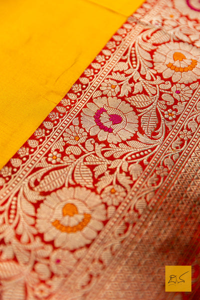 Swayudha- Yellow Banarasi Katan Silk Handwoven Saree