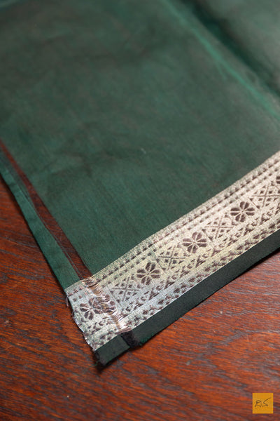 Vasantha- Green Maheshwari Silk Cotton Handwoven Saree