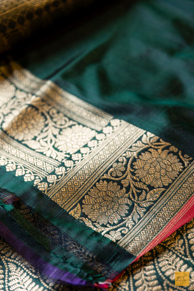 Vedhini- Green Banarasi Katan Silk Brocade Saree