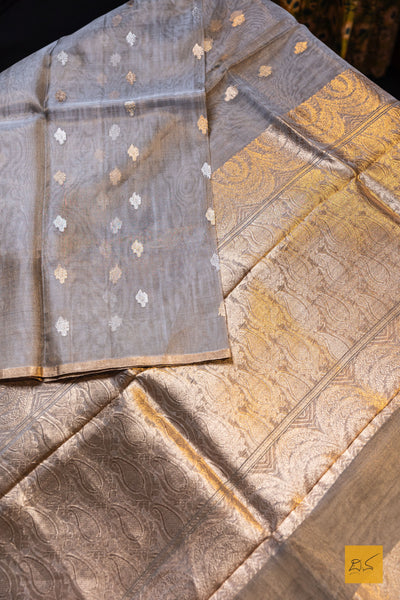 Mohini- Grey Banarasi Tissue Silk Organza Handwoven Saree