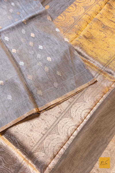 Mohini- Grey Banarasi Tissue Silk Organza Handwoven Saree