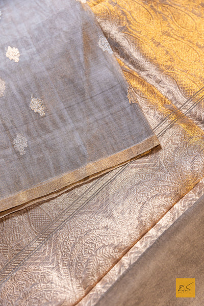 Mohini- Grey Banarasi Tissue Silk Organza Handwoven Saree