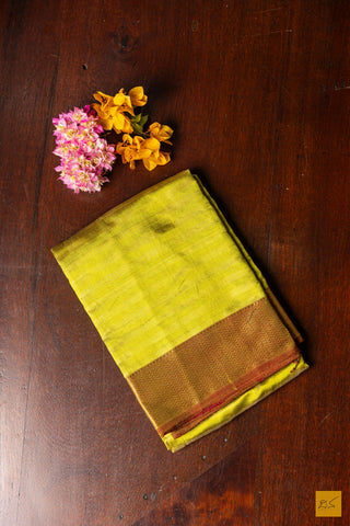 Shubha- Lime Green Maheshwari Pure Silk Handwoven Saree
