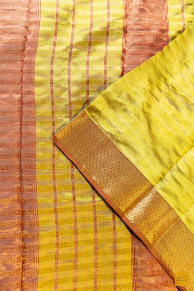 Shubha- Lime Green Maheshwari Pure Silk Handwoven Saree