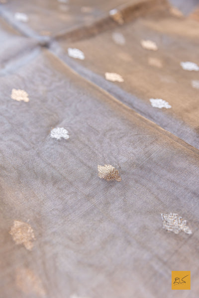 Mohini- Grey Banarasi Tissue Silk Organza Handwoven Saree