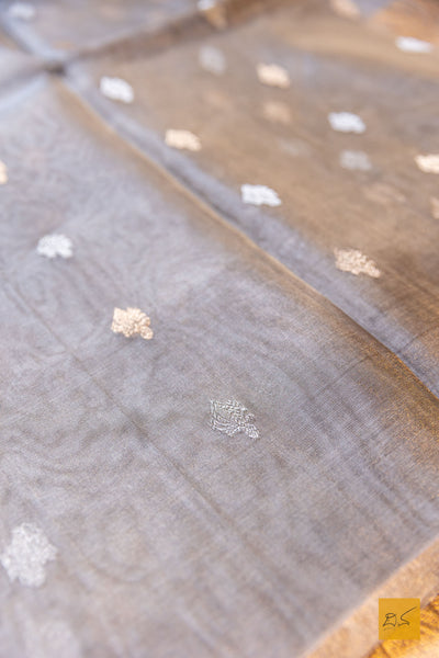 Mohini- Grey Banarasi Tissue Silk Organza Handwoven Saree