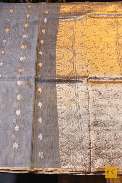 Mohini- Grey Banarasi Tissue Silk Organza Handwoven Saree
