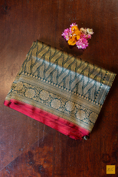 Vedhini- Green Banarasi Katan Silk Brocade Saree