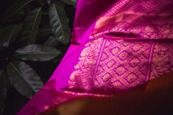 Orange - Pink Banarasi Silk Handwoven Saree