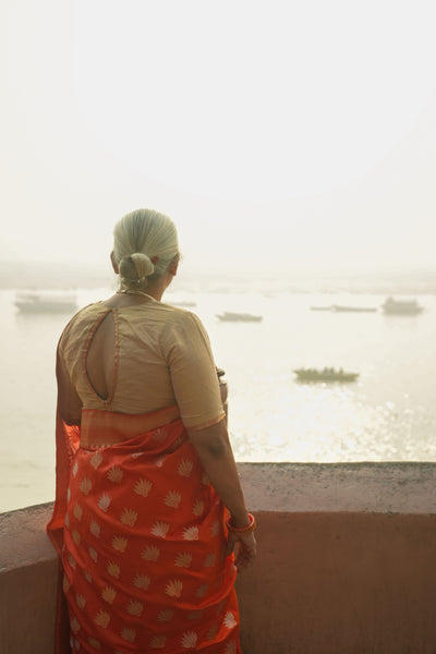 Kesari- Orange Banarasi Katan Silk Handwoven Saree