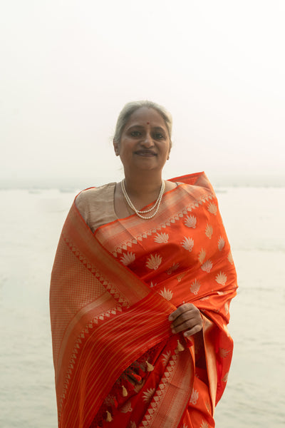 Kesari- Orange Banarasi Katan Silk Handwoven Saree