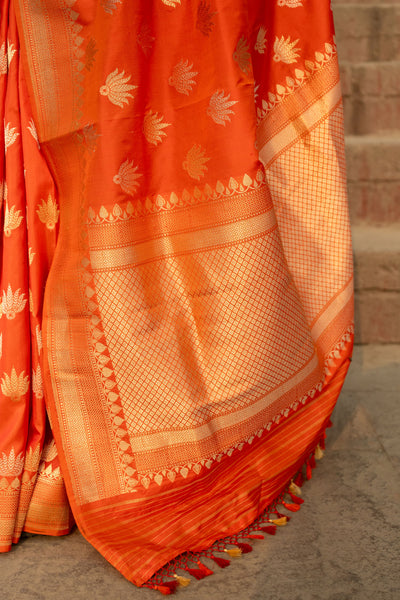 Kesari- Orange Banarasi Katan Silk Handwoven Saree