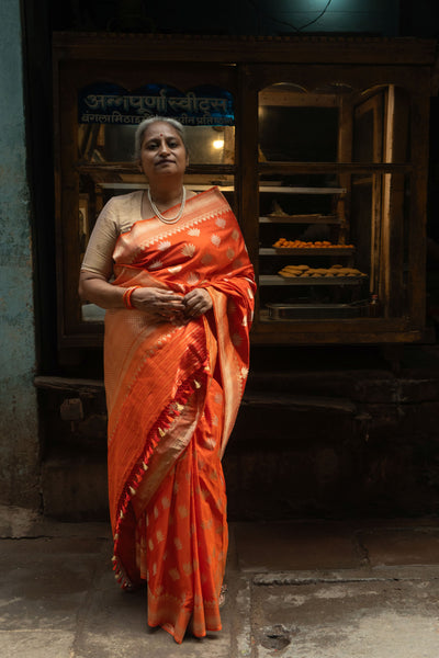 Kesari- Orange Banarasi Katan Silk Handwoven Saree