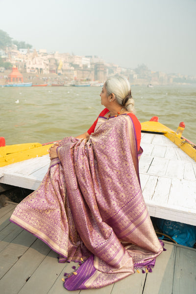 Nilalohitha- Purple Banarasi Katan Silk Handwoven Saree