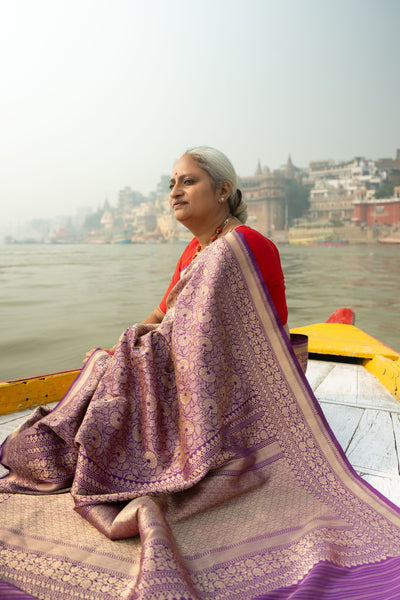 Nilalohitha- Purple Banarasi Katan Silk Handwoven Saree