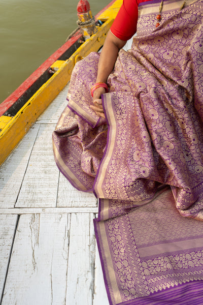 Nilalohitha- Purple Banarasi Katan Silk Handwoven Saree