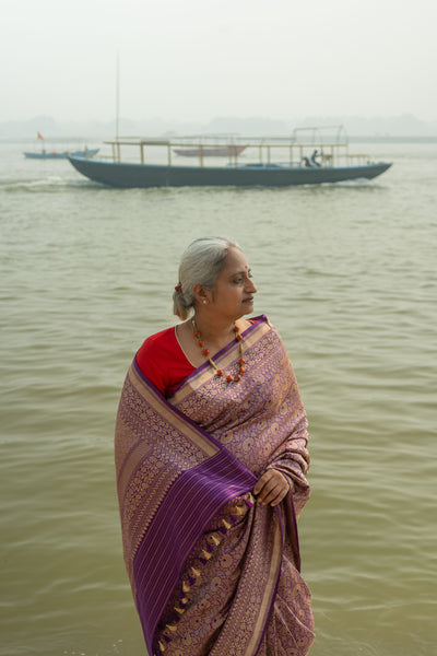 Nilalohitha- Purple Banarasi Katan Silk Handwoven Saree