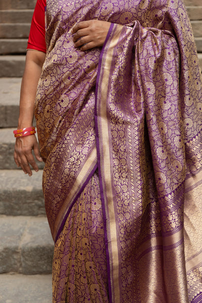 Nilalohitha- Purple Banarasi Katan Silk Handwoven Saree