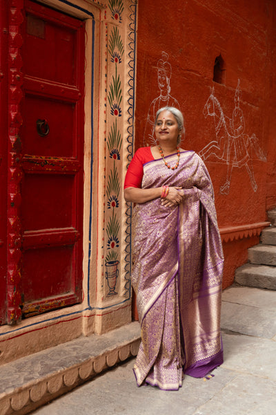 Nilalohitha- Purple Banarasi Katan Silk Handwoven Saree