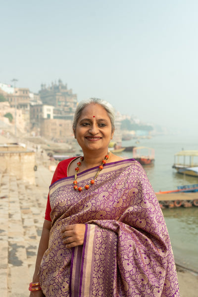 Nilalohitha- Purple Banarasi Katan Silk Handwoven Saree